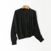 Cárdigan de punto 100% lana ultrasuave estilo francés, top base de manga larga ajustado para mujer