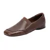 Sapatos Femininos Confortáveis com Solado Macio, Estilo Novo, Mocassins Slip-On de Couro Trançado com Bico Quadrado, Sapatos de Salto Baixo com Corte Profundo