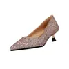 Zapatos de Boda Plateados Zapatos de Novia 2024 Primavera y Otoño Nuevos Puntiagudos Poco Profundos con Lentejuelas Tacones Altos Zapatos de Salón Bajos Estilo Coreano para Mujer