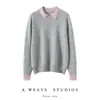 Suéter 100% cachemir puro para mujer, cuello polo, diseño moderno de bloques de color que rejuvenece, nueva capa interior suave y acogedora para otoño e invierno