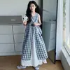 Vestido Longo de Praia Estiloso Camadas Dopamina Deslumbrante para Meninas 2026 Vestido Regata Listrado Vermelho