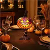 Nuevo producto transfronterizo: Lámpara de mesa ambiental de calabaza de vidriera vintage para Halloween, adorno artesanal de resina para decoración del hogar creativo