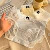 Nova Roupa Íntima de Seda de Gelo Feminina Sem Costura Renda 7A Virilha Antibacteriana Cintura Média Cobertura do Quadril Respirável Confortável e Doce para Meninas