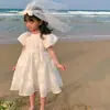 Roupas Infantis Transfronteiriças para Meninas Verão 2026 Novo Estilo Vestido com Mangas Bufantes Florais Grandes Vestido Casual de Princesa Venda por Atacado