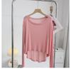 Camiseta Suave de Modal para Mujer Primavera Holgada Delgada Ropa con Protección Solar Manga Larga Parte Delantera Corta y Parte Trasera Larga Ropa de Baile Top