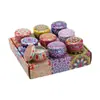 Juego de Velas Aromáticas de Cera de Soja en Tarro de Hojalata para Uso en Interiores, Velas en Caja de Regalo con Patrón Vintage, Velas Aromáticas