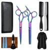 Tijeras de Peluquería, Tijeras Planas para Flequillo, Tijeras Entresacadoras para Cabello Quebradizo, Set de Peluquería Negro y Dorado, Acero Inoxidable