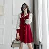 Vestido de Malha Básico para Mulheres 2025 Outono e Inverno Novo Estilo Renda Manga Longa Cintura Alta Saia Evasê Feminina Efeito Emagrecedor Vestido Pulôver