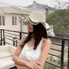 Sombrero de Paja con Lazo Daquan Sombrero de Playa de Verano para Mujer Sombrero de Ala Ancha con Cinta Sombrero para el Sol con Cinta de Perlas Sombrero Protector Solar