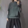 Suéter artístico y casual de parche con cuello semi alto, top de terciopelo de doble cara para mujer, camisa básica holgada de primavera y otoño, para usar por fuera o por dentro