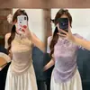 Verão 2026 Novo Estilo Tamanho Plus Feminino Estilo Chinês Tradicional Vazado Bordado Manga Curta Slim Fit Jovem Blusa