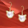 Lindos Pendientes de Dibujos Animados de Gato Perla Exquisitos Moda Joker Genial Creativo Brillantes Dulces Pendientes de Regalo Conmemorativo