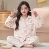 Pijama para niños, conjunto de dos piezas de forro polar con mangas largas, holgado, otoño e invierno, elegante y casual, para niñas mayores