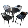 Conjunto de Mesa y Sillas Moderno para Exterior para Área de Ocio en Balcón, Mesa Redonda de Acero al Carbono para Patio al Aire Libre, Muebles de Plástico para Uso en Exterior de Tienda de Té de Leche