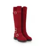 Nuevas Botas Altas de Ante de Lana de Bloques de Color Elegantes y Cómodas, Botas para Mujer de Talla Grande con Aumento Oculto de Altura, Comercio Transfronterizo