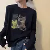 Camiseta de Manga Larga con Estampado de Dibujos Animados para Mujer en Primavera y Otoño, Popular Estilo Gato, Única, Hermosa y de Estilo Extranjero Camisa para Capas