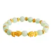 Pulsera de Doble Pixiu Dorado Arenado con Ágata y Calcedonia Imitación para Mujer al por Mayor, Pulsera de Piedra de la Fortuna Estilo Nuevo con Imitación de Jade y Granate