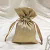 Bolsa con Cordón Estampada en Dorado de Poliéster, Bolsa Portátil a Prueba de Polvo para Viaje, Bolsa de Almacenamiento para Joyería, Bolsa de Regalo de Dulces para Boda