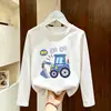 Camiseta de Manga Larga 100% Algodón para Niños 2026 Nuevo Estilo Otoño Talla Mediana y Grande Estampado de Dibujos Animados Camiseta Básica de Manga Larga para Niños