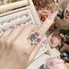 Colección de anillos de piedras preciosas rosa camelia nueva súper hada princesa, anillo abierto con diseño de estrella brillante de diamante flash chapado en oro