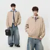 Chaqueta de Patchwork a Cuadros Falsa de Dos Piezas Estilo Americano Talla Grande para Hombre Marca de Moda Primavera/Otoño Ropa de Trabajo Chaqueta de Vuelo