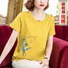 Blusa de Verão de Manga Curta para Mãe Feminina Tamanho Plus Size Solta Camisa Pequena para Meia-Idade Camiseta de Meia Manga Feminina