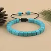 Pulsera Ajustable para Hombre Tejida a Mano con Cuentas Redondas Cuadradas de Turquesa Pulsera de Cuentas Negras de Moda
