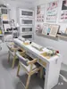 Mesa de Trabajo para Manicura de Superficie Plana Blanca Individual/Doble de Moda con Lámpara de Pinza Estilo Japonés y Ranura para Aspiradora