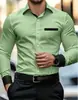 Camisa de Manga Larga para Hombre con Estampado 3D de Color Contrastante, Corte Entallado, No Planchar, Estilo Business Casual Europeo Transfronterizo