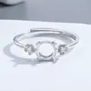 Anillo floral de doble flor estilo chino, fresco y juvenil, de plata de ley maciza S925, con engaste vacío de 6.5 mm para moissanita de 1 quilate para DIY