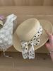 Cinta de Lazo de Puntos Dulces de Ola Francesa Sombrilla Sombrero de Paja Fotografía de Vacaciones en la Costa para Mujer Sombrero de Sombrilla de Copa Plana