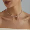 Joyería transfronteriza europea y americana, collar de cuentas con corazón de grava rosa simple, accesorio de cuello versátil de patchwork colorido estilo ins