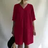 Transfronterizo 2023 Amazon deseo Otoño talla extra Mujer Nuevo Transfronterizo Cuello en V Color Sólido Algodón y Lino Manga de 9 Puntos Conectado