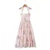 Vestido de Chifón Rosa con Abertura de Longitud Media para Mujer Fengchun Europeo y Americano 2025 7500