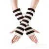 Novas Luvas de Lã Listradas Longas Outono e Inverno Novas de Comprimento Médio Exibindo Dedos Femininas Quentes Moda Malha Manga de Braço