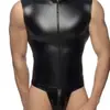 2026 Nueva Ropa Sexy de una Pieza para Hombres Europeos y Americanos, Ropa de Cuero Patentado, Body, Chaleco, Ropa de Escenario para Discoteca