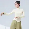 Ropa de danza clásica de estilo étnico para mujer, nueva prenda de práctica diaria de manga larga con cuello medio alto bordado, corte ajustado y estilo elegante.
