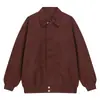 Chaqueta de cuero cleanfit solapa de viento tela texturizada gris claro costuras de contraste puños holgados top de otoño hombre