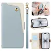 Adecuado para Funda de Teléfono iPhone 17 Pro, Funda de Cuero con Espejo de Maquillaje Apple 16, Funda Protectora tipo Flip con Correa de Patrón de Lichi 15