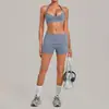 Conjunto de yoga invisible plisado transfronterizo con cuello halter, cintura alta, ajustado, realzador de glúteos para mujer 7229+8402
