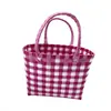 Bolsa de Palha Tecida para Piquenique de Passeio de Primavera, Cesta Colorida Estilo Menina, Bolsa de Mão Feminina de Grande Capacidade, Fornecimento Direto da Fábrica