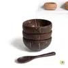 Cuenco de Coco Vietnamita Estilo Sudeste Asiático Vajilla Cuenco para Avena Ensalada Comida Ligera Cuchara Tenedor de Madera de Coco Ensalada de Frutas