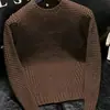 Suéter de punto para hombre con cuello redondo, tendencia de moda otoño e invierno, color liso, top de punto simple y versátil, camiseta básica, engrosado y cálido
