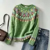 Novo suéter feminino da Amazon estilo europeu e americano, Sucesso de vendas na Wish, gola redonda, blocos de cor, folgado, moda, pulôver de tricô