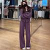 Conjunto de Moletom Moda Europeia Feminino Primavera e Outono Casuais de Alta Qualidade Jaqueta com Capuz Calças de Perna Larga Conjunto Esportivo de Duas Peças