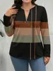 Roupas Femininas Plus Size Europeias e Americanas Transfronteiriças 2026 Novo Outono e Inverno Solta Gola Redonda Listrado Patchwork Zíper Moletom Venda Quente Amazon