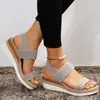 Sandalias de cuña de tacón alto para mujer, talla grande, correa elástica, comercio exterior, cuerda de cáñamo, playa transfronteriza, sandalias de punta abierta de nuevo estilo para Amazon