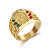 Anillo de Hip Hop Hiphop Transfronterizo Europeo y Americano, Anillo para Hombre de Acero de Titanio Chapado en Oro con Diamantes de Colores y Diseño de Retrato