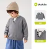 Suéter infantil do Dudu, roupa casual de outono, suéter de tricô para meninos, estilo outonal macio, blusa para meninas, gola redonda, quente para o outono