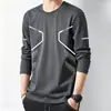 Camiseta deportiva casual para hombre de manga larga con estampado, moderna para adolescentes, adecuada para todas las estaciones, cuello redondo, top básico de manga larga